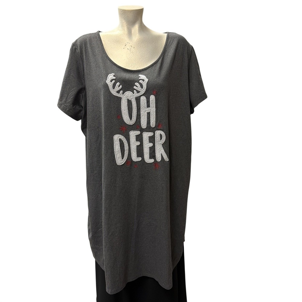 Secret Treasures Oh Deer Christmas Sleep Shirt Plus Size 2X-3X Grey Short Sleeve